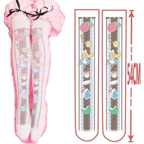 Sweet Female Long Stockings Cute Alice Printed Japanese LOLITA Velvet Stockings for Girl