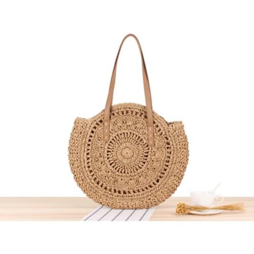 Fashion Big Circular Shoulder Bags Summer Beach Bohemian Casual Tote Bags Vintage Rattan Handbag Kintted Travel Bolsa