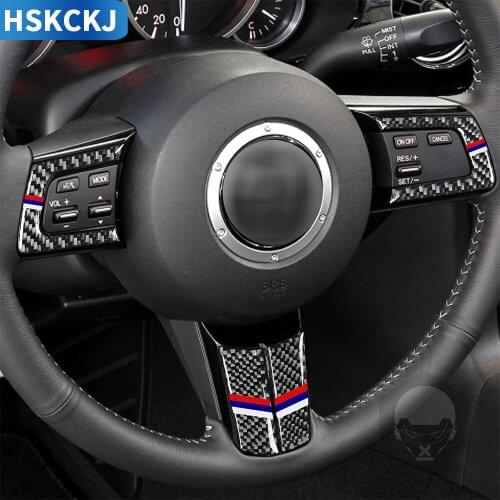For Mazda MX-5 Miata 2009-2015 MX5 NC Roadster Carbon Fiber Sticker Steering Wheel Button Emblem Refit Strips Car Accessories
