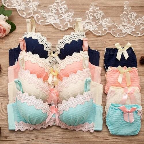Girls Sexy Bra Sets Lace Padded Push Up Brassiere Young Girl Underwear And Briefs Hot Sale Comfort Elastic Underpanty Size 30A B