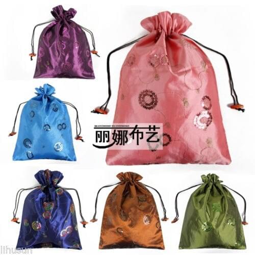 Wholesale 5pcs Chinese Embroiderd Sequin Floral Silk Cloth& Shoe Bags PouchBags