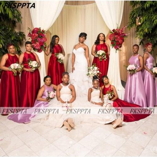 Wholesale Long South African Bridesmaid Dresses 2021 High Quality Satin A Line Plus Size Black Women Wedding Party Gowns Cheap