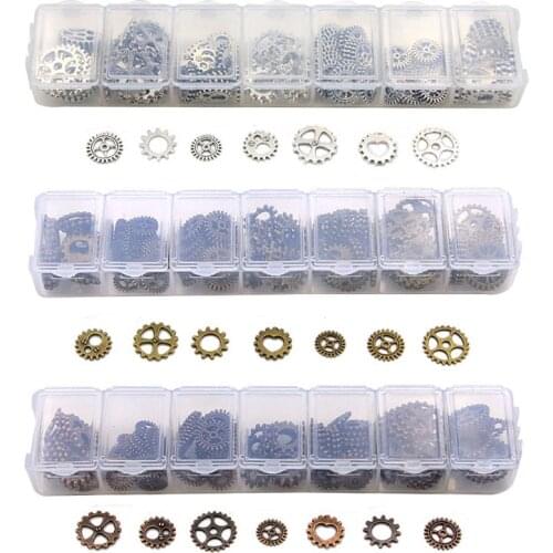 1Set 140Pcs/Lot 3 Color 7 Styles Mechanical Steampunk Gears Charm With Box Material For DIY Jewelry Necklace Bracelet Making