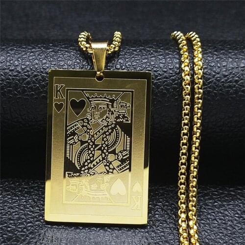 2021 Stainless Steel Poker KING Pendants Necklaces for Women/Men Long Gold Color Chain Necklace Jewelry collier chaine NXH137S02