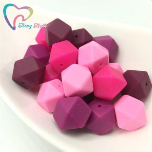 Teeny Teeth 10 PCS French Plum Wine Fuchsia Pink 17MM Silicone Hexagon Beads For Baby Pendant Necklace Accessories Nursing Beads