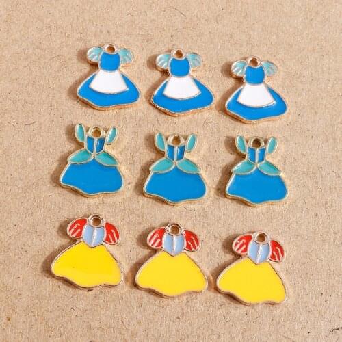 10pcs 12*14mm Cute Enamel Princess Dress Charms Pendants for Jewelry Making DIY Necklaces Drop Earrings Making Accessories