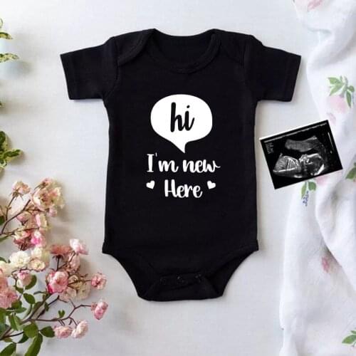 Hi I'm New Here Letter Print Newborn Baby Bodysuits Cotton Short Sleeve Baby Boys Girl Onesies Infant Outfits Funny Baby Clothes