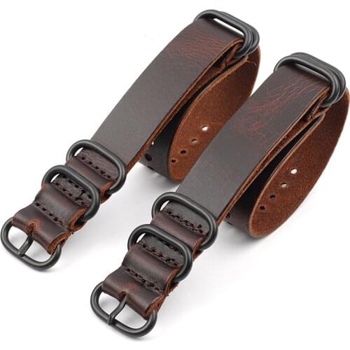 Onthelevel Leather Nato Strap 20mm 22mm Long Watch Band Black Buckle Burst Crack Pattern Handmade Watch Accessories #D
