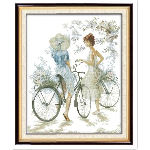 Bicycle Girl cross-stitch Kits Needlework DMC Aida Fabric 14CT 11CT Counted and Stamped Chinese cross stitch Set Home Decoration