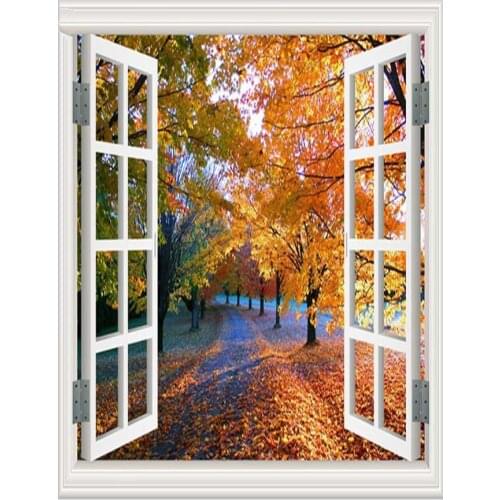 DIY Diamond Embroidery fall tree landscape rose Cross Stitch Mosaic diamond painting window outside Pattern Full square decor