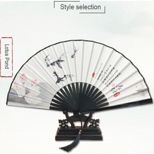 Original mens ancient fan folding fan female Chinese style classical ink silk gift craft folding fan free shipping