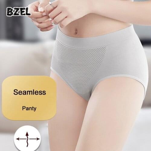 BZEL Sexy Womens Cotton Panties Underwear Seamless Solid Mid Rise Briefs Comfort Underpants Soft Lady Lingerie Panty Plus Size