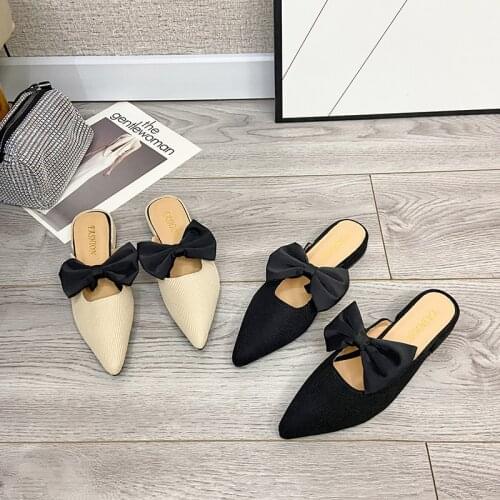 Womens Slippers Womens Sandals Womens Summer Thick-heeled Comfortable Sandals Womens Pedal Slippers Bowknot Womens Shoes