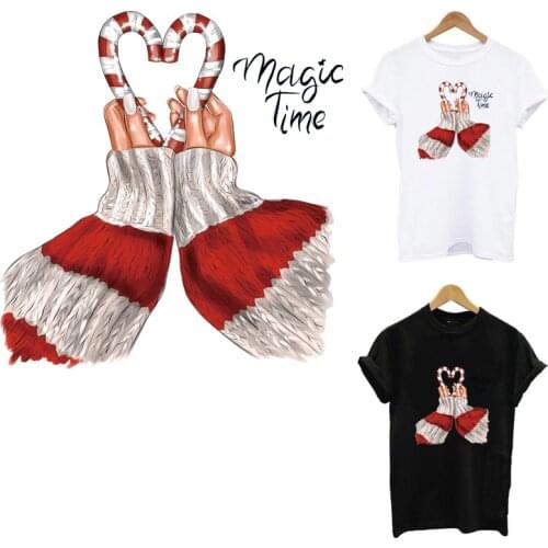 Magic Time Winter Patches On Clothes Print-On Women T-Shirt Thermal Heat Transfer loving Heart Iron On Transfer Applique Decor