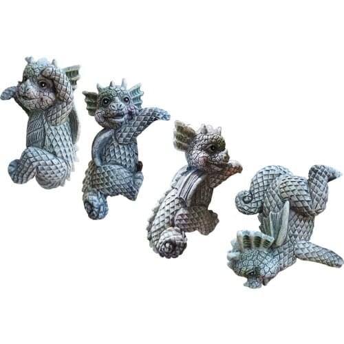 4x 3D Garden Statue Hanging Lawn Planter Hanger Flowerpot Little Sculpture Shelf Bookshelf Fence Climbing Figurine