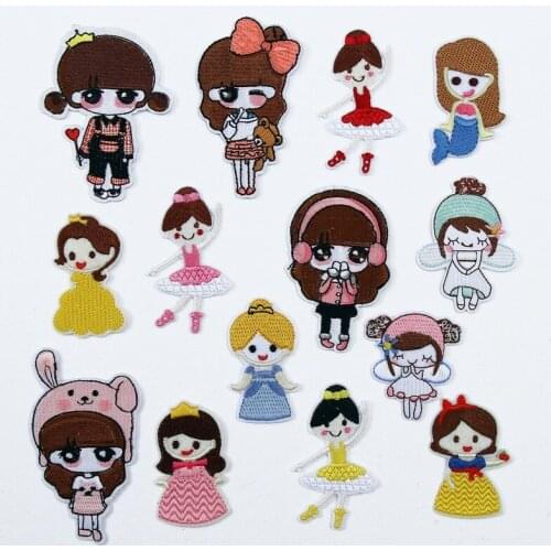 50pcs/lot Anime Princess Girl Mermaid Embroidery Patches Clothing Decoration Sewing Accessories Diy Iron Heat Transfer Applique