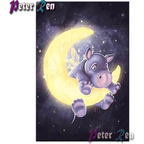 DIY diamond painting Cartoon hippo with moon Embroidery Square/round Mosaic Cross stitch Rhinestone Childrens decorative gifts