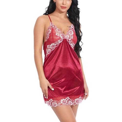 Babydoll Women Erotic Home service Sexy Sleeveless V Neck Gown Nightdress Lingerie Intimate Night Shirts 2Pcs Set Sleepwear 2019