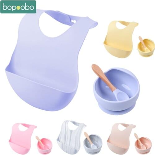 Bopoobo BPA Free Silicone Bibs Bowl Sets Baby Feeding Supplies 1PC Baby Silicone Chewing Food Grade Newborn Accessories Teeth
