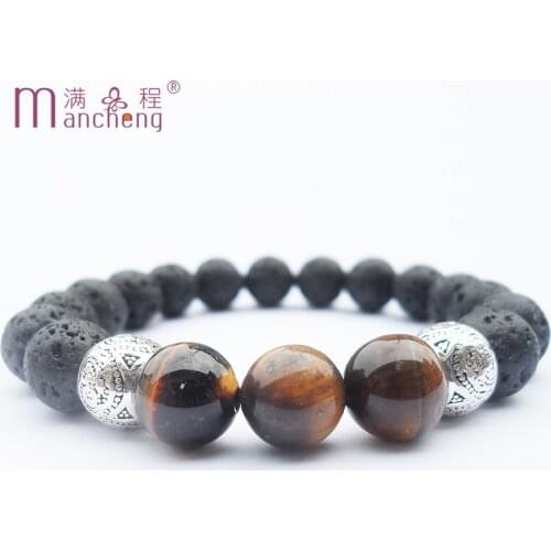 10MM Natural stone beads lava Tigers eye bracelet Vintage Yoga prayer beads Ethnic religion meditation bracelets Unisex jewelry