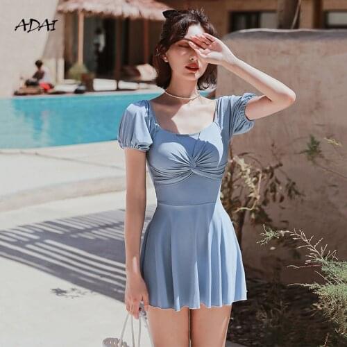 One-piece Swimsuit with Skirt Sleeves Ssolid Wimwear Bikini 2021 Womens Bathing Suits Summer Suit Swimming Fashion Beach Wear