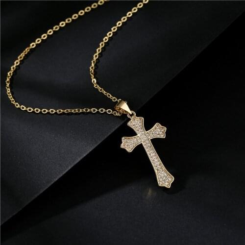 Fashion Christian Cross Mens Womens Pendant Necklaces Gold Color 45cm Chain Necklace Classic Jewelry