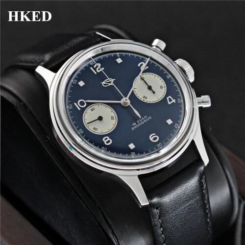 Limited Edition Pilots Watches Men HKED Chronograph 38mm 1963 Seagull Clock Leather Strap Male Mechanical Wristwatches With Swan