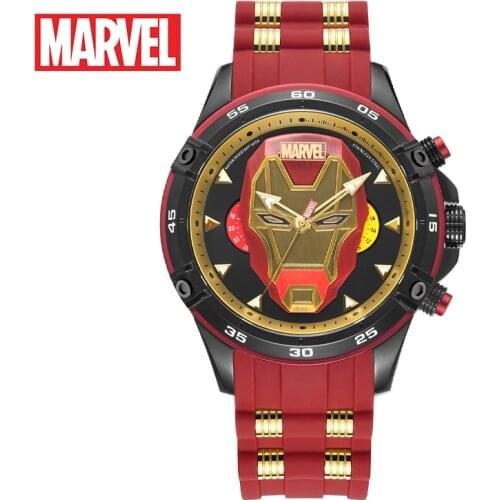 Disney Official Marvel The Avengers Iron Men Quartz Casual Wristwatch 3D Stereo Dial Coated Glass Multiple Time Zone 50m Sport