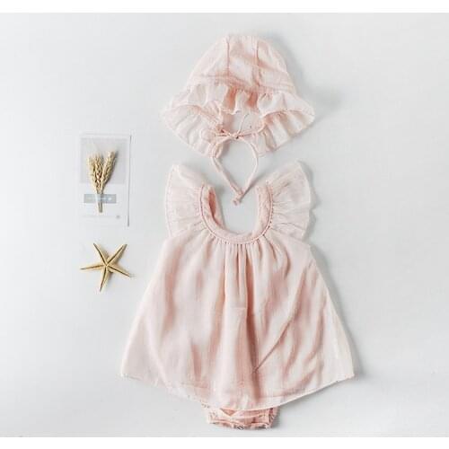 Baby Rompers Newborn Princess Fashion Summer Baby Girls Clothing Soild Romper+Cap Birthday Baptism Girl Infant Clothes