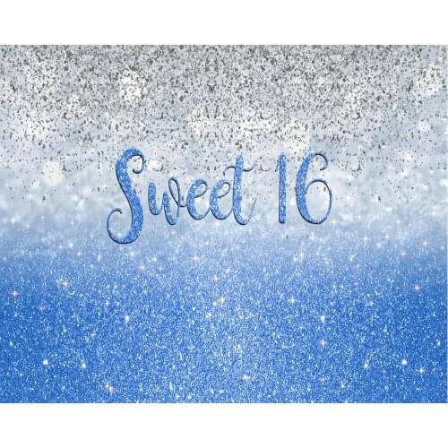 Happy 16th Birthday Blue Grit Party Backdrop Baby Shower Room Decor Photo Booth Studio Prop
