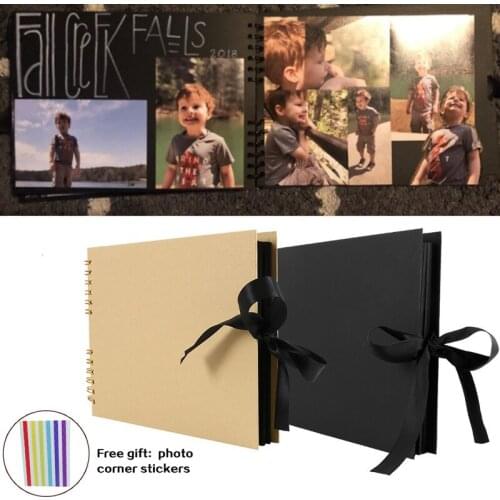 Diy bow ribbon handmade photo album retro kraft paper scrapbook photo album paste type growth memorial album gift box set