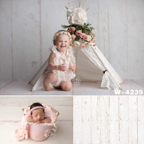 HUAYI Photography Backdrop Newborns Baby Birthday Photo Booth Background Textured White Wood Planks Floordrop Studio Photocalls