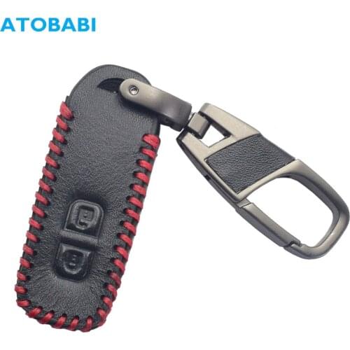 Leather Car Key Case For For Honda N BOX / N WGN / N ONE 2012-2017 2 Buttons Smart Keyless Remote Fobs Cover Skin Keychain Bag