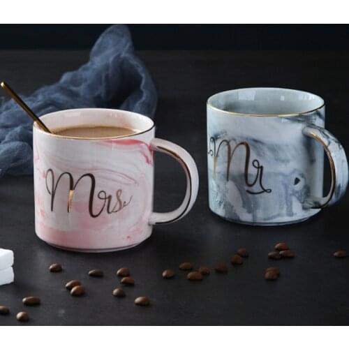 Couple Mug Mr Mrs Ceramic Marble Coffee Mug Gold Milk Christmas Cup Porcelain Tea Travel Mug Taza Creativa