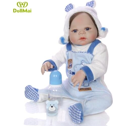 22" Real bebe boy reborn dolls full body silicone reborn baby dolls rooted smooth hair child present gift toy bonecas