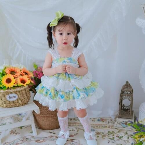 Summer Spanish Lolita Girls princess dress Bow Print Sleeveless cute dress for girls birthday party Easter gown vestidos Y3133