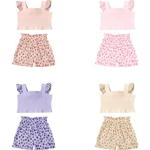 Toddler Summer Clothes Kids Girls Cute Solid Tops Polka Dot Shorts Set Clothing Summer Casual Baby Set 1 2 3 4 Years