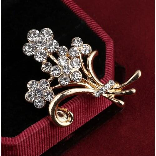 Hot Selling Fashion crystal Stone Flower Brooch Pin Rhinestone Garment Accessories Birthday Gift wholesale gold Color brooch