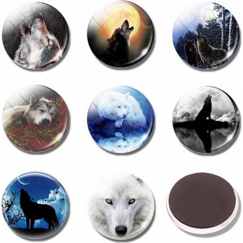 Fridge Magnet Wolf and Moon 30MM Glass Dome Animal Refrigerator Magnets Sticker Memo Message Kitchen Accessories Home Decor