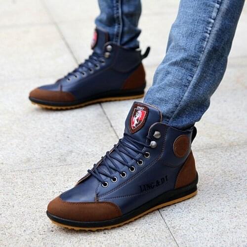 Men Leather PU Shoes Plus Size Boots Fashion Sneakers Man Casual Ankle Boots Loafers High-top Non-slip Student Shoes Trainers