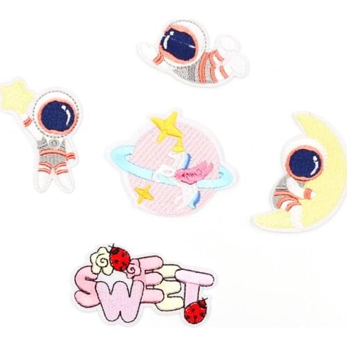 10pcs Cartoon Moon Astronaut Patches Embroidery Star Planet Stickers For Clothes Repair Decoration DIY Iron On Badge Appliques