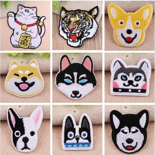 Fortune Cat Patch Embroidered Ironing Stickers Punk Animal Tiger Patches For Clothes Iron On Patches Pet Dogs Cats Parches Decor
