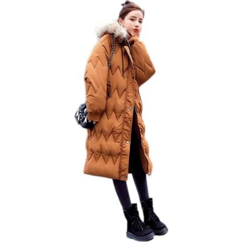 Cotton-padded Clothes Long Fund Overknee Thickening Raccoon Hair Lead 2019 Pattern Down Cotton Padded Suit-dress Cotton-padded