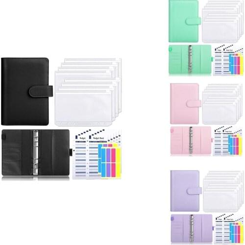 A6 PU Leather Budget Binder,With 8 A6 Binder Bags,12 Papers,6 Ring Binder Budget Envelope System, With Label Stickers