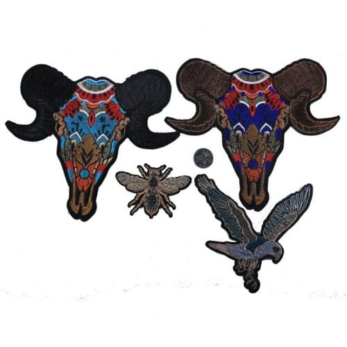 PGY Punk Satan Devil Evil sheeps head Embroidery Appliques Iron On Patches for Clothing Stickers Cute Animal Badges Parches