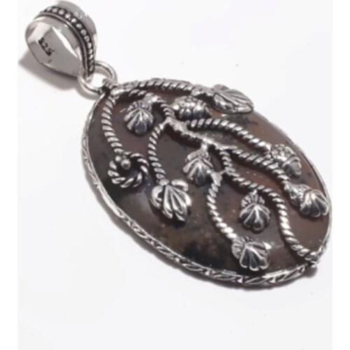Nature Jasper Pendant Silver Overlay over Copper , Hand made women Jewelry gift