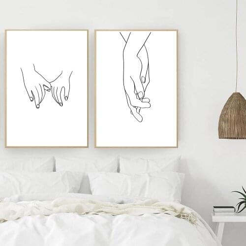 Pinky Swear Poster Couple Holding Hands Painting Black And White Wall Art Canvas Minimalist Print Pictures For Living Room Deco