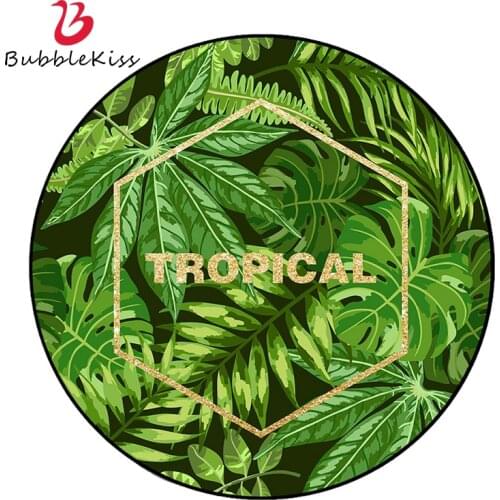 Bubble Kiss Round Carpet Green Leaves Pattern Rugs And Carpets For Living Room Kids Room Bedside Play Carpets Non-Slip Area Rugs