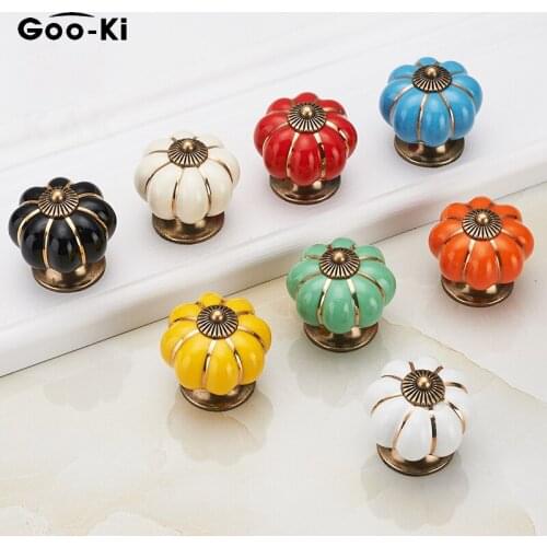 10 Pcs Pumpkin Ceramic Handles 40mm Drawer Knobs Cupboard Door Handles Single Hole Cabinet Handles with screws Furniture Handles
