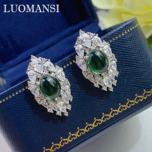 Luomansi Natural Olive-shaped Emerald Earrings Sparkling Green S925 Sterling Silver Commemorative Woman Jewelry